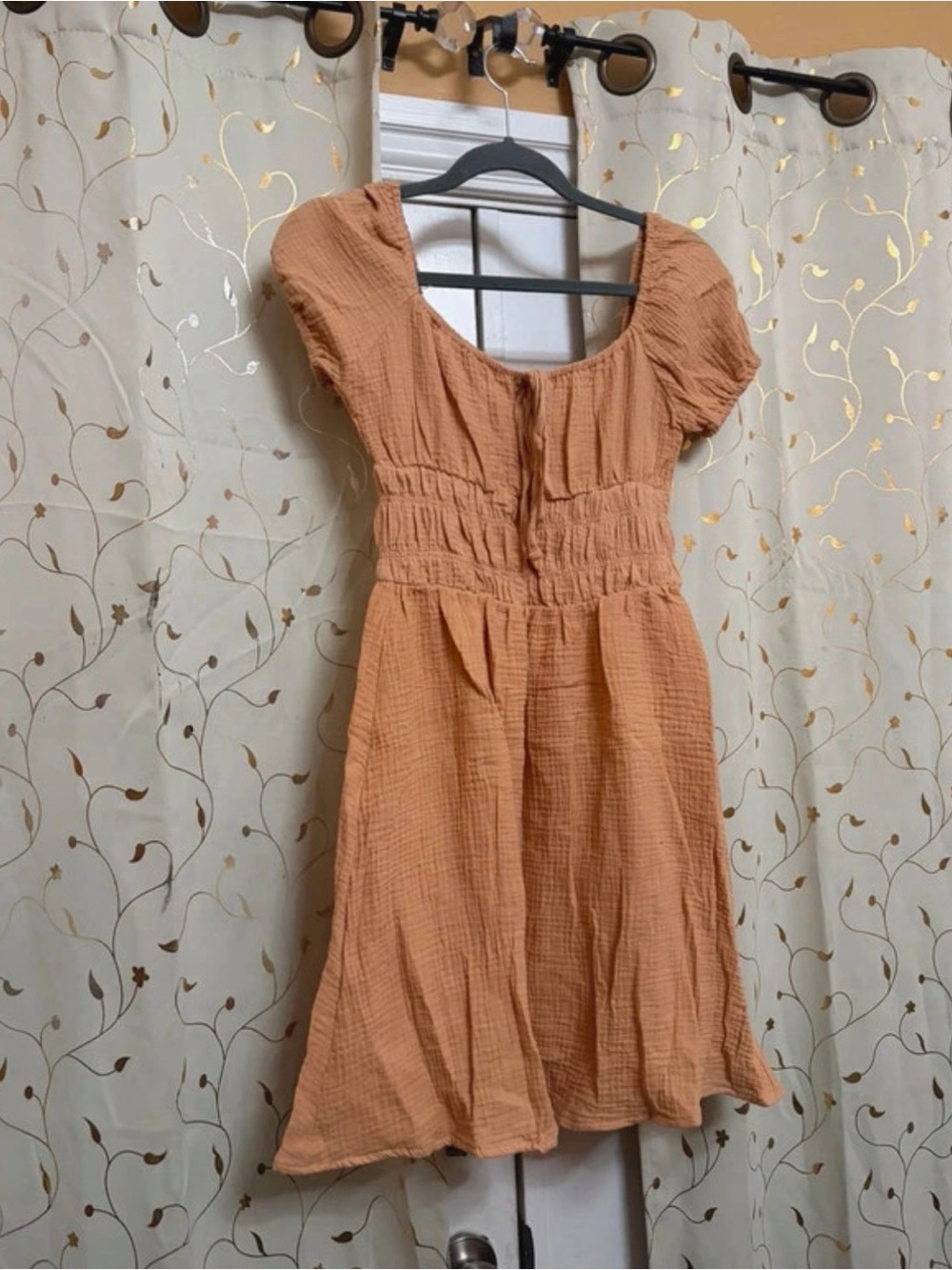 Smocked Waist Midi Dress in Peach